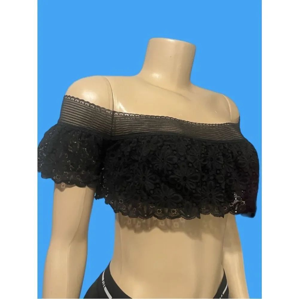 Victorias Secret Sexy off-shoulder unlined Ruffles crop Bralette Top Black S